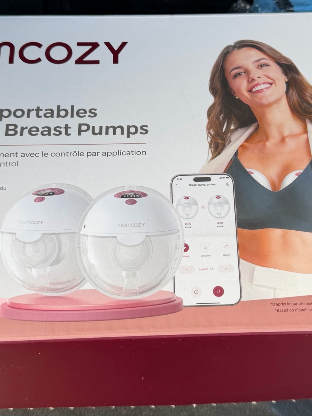 Momcozy Portable Double Breast Pumps - White & Pink Accents